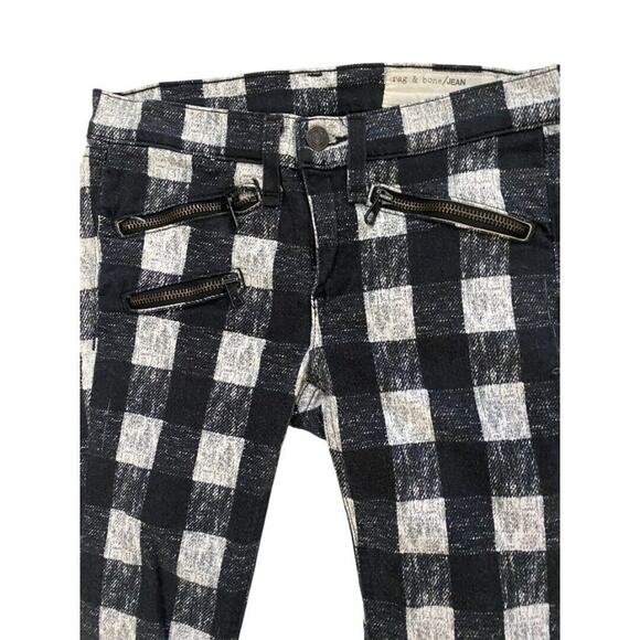 24 Rag & Bone Black and White Checked Skinny Jeans Zippers - Picture 8 of 8